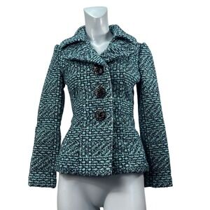 Women's An Ren New York Xs MultiColor Blue Green‎ Blazer Wool Blend Pre owned
